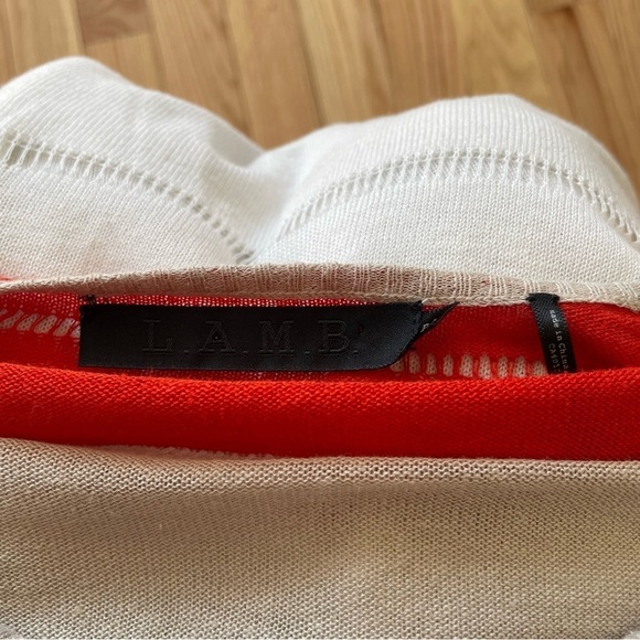 L.A.M.B. White Multi Linen Blend Long Sleeve V-Neck Light Weight Sweater Size S - Picture 5 of 12